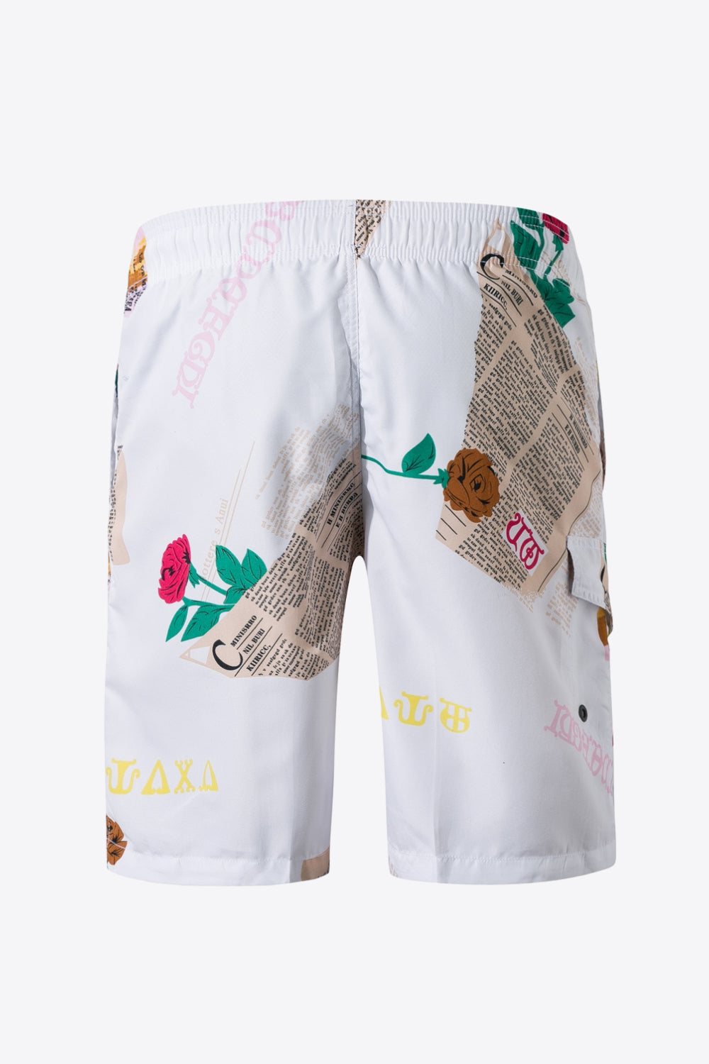 Men's Newspaper Print Drawstring Waist Swim Trunks Trendsi