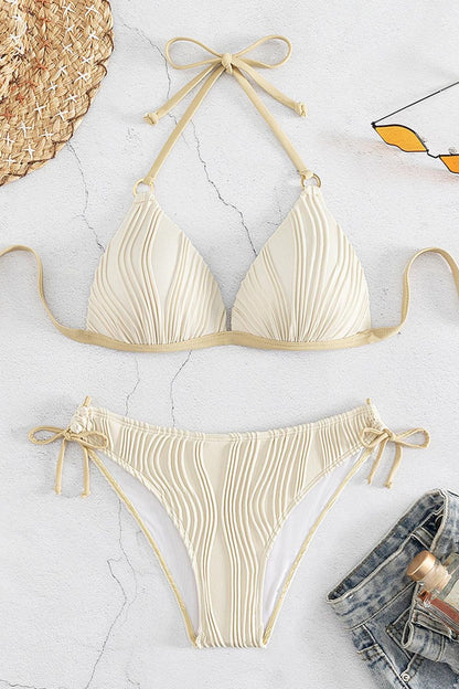 Textured Halter Neck Bikini Set Trendsi