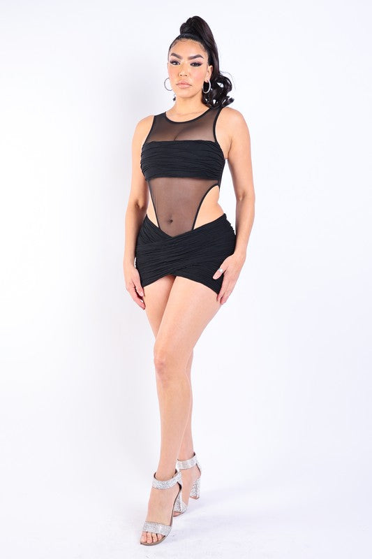 Textured Knit Skirt With Mesh Contrast Bodysuit K Too