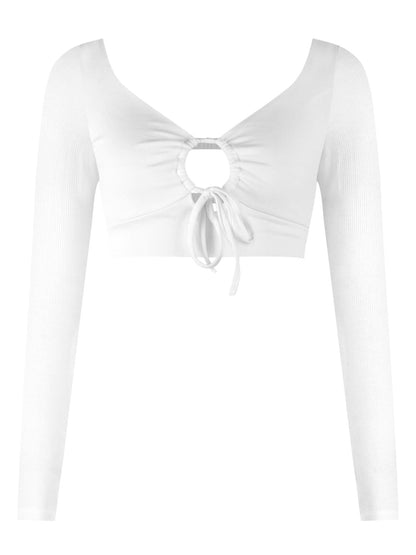 Gathered Detail Cutout Long Sleeve Crop Top Trendsi