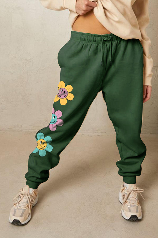 Simply Love Drawstring Flower Graphic Long Sweatpants