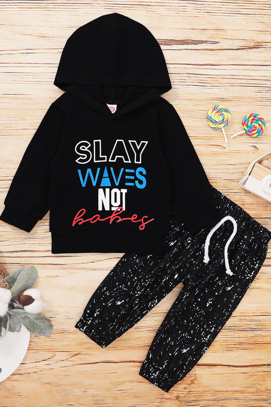 Boys Slay Waves Graphic Hoodie and Splatter Pants Set Trendsi