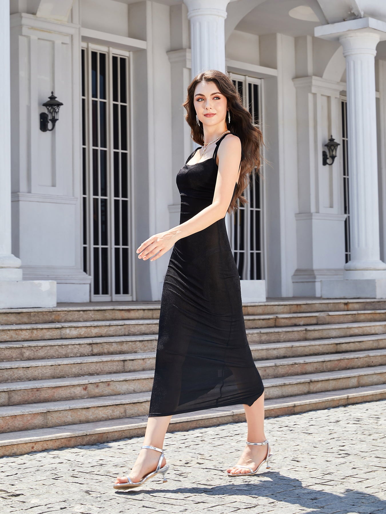 Tie straps Back Slit Midi Dress