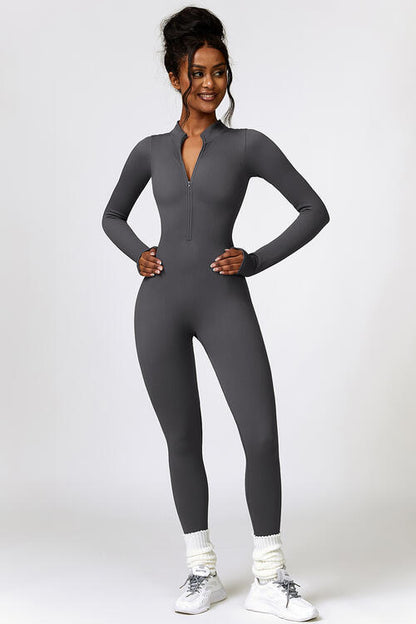 Half Zip Long Sleeve Active Sports Jumpsuit