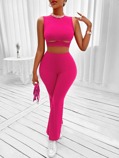 Cutout Tank and High Waist Pants Set