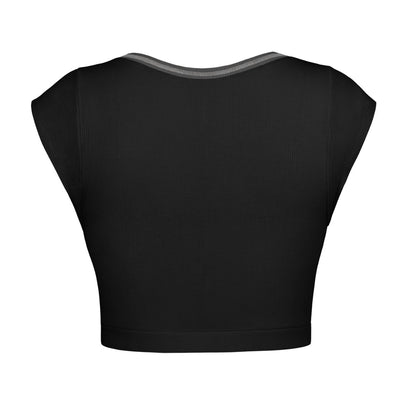 Notched Neck Cap Sleeve Cropped Tee Trendsi