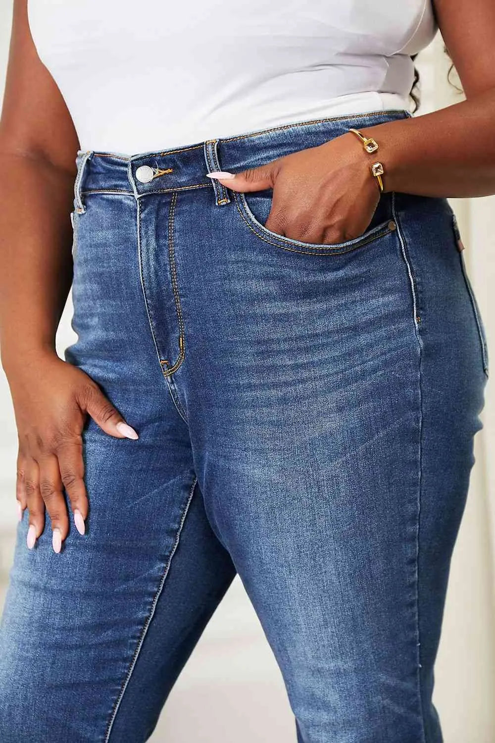 Judy Blue High Waist Contrast Wash Thermal Straight Jeans