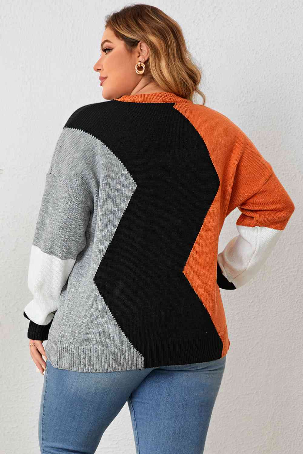 Plus+ Color Block Round Neck Knit Top