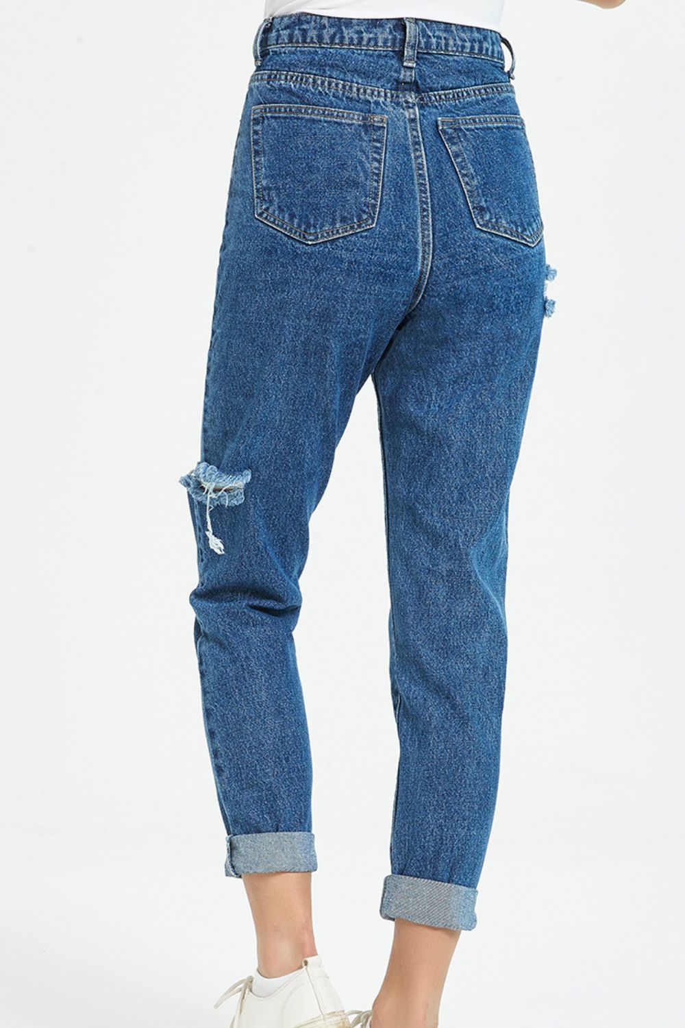 High Waist Distressed Boyfriend Jeans Trendsi