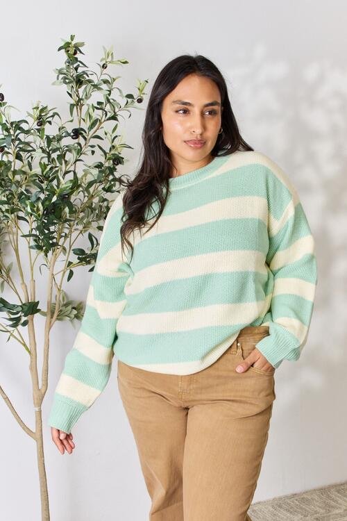 Sew In Love Contrast Striped Round Neck Sweater