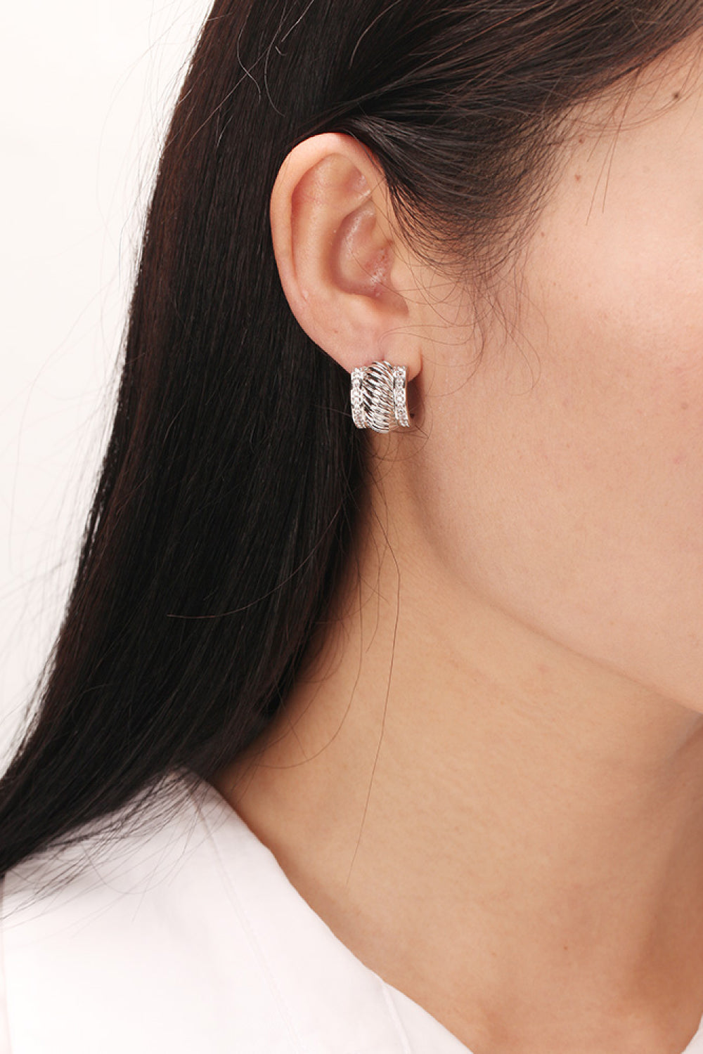 Textured Polished C-Hoop Earrings Trendsi