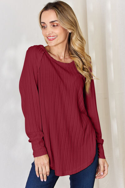 Basic Bae Ribbed Round Neck Slit T-Shirt