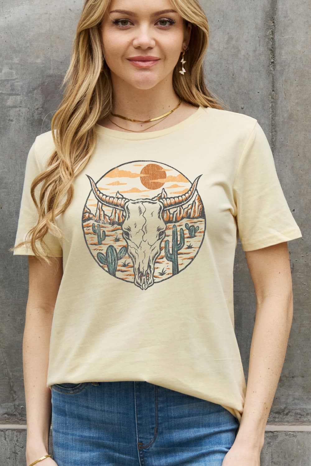 Simply Love Bull Cactus Graphic Cotton Tee