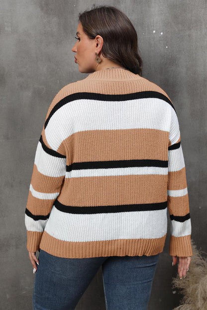 Plus+ Striped V-Neck Dropped Shoulder Sweater