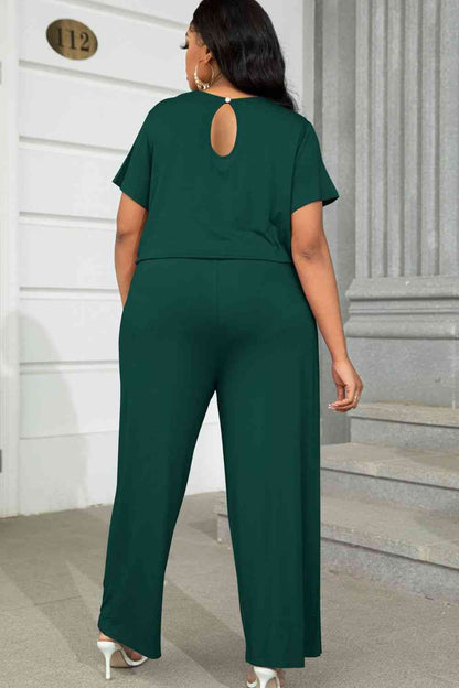 Plus+ Drawstring Waist Short Sleeve Jumpsuit