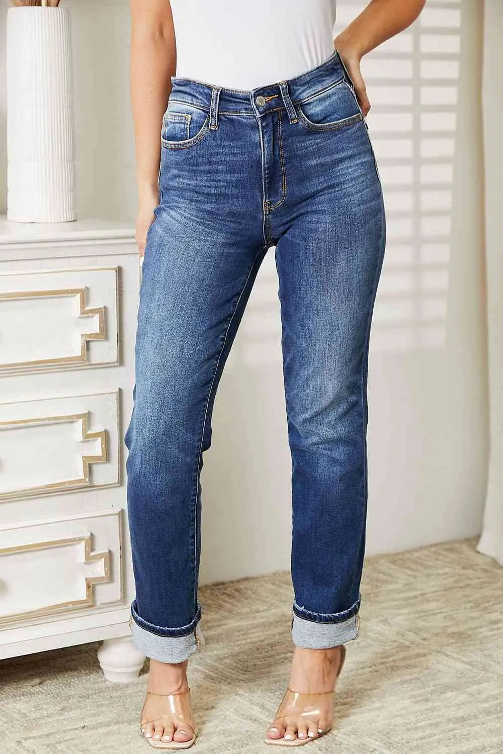 Judy Blue High Waist Contrast Wash Thermal Straight Jeans