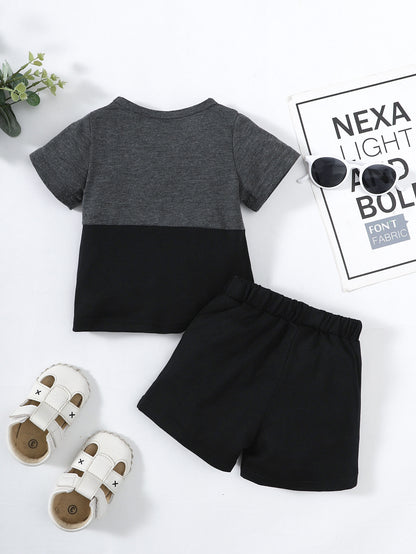 Boys Color Block Tee Shirt and Shorts Set Trendsi