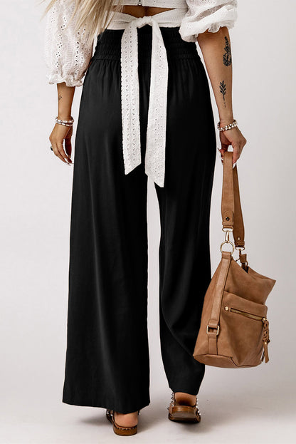 Drawstring Smocked Waist Wide Leg Pants Trendsi