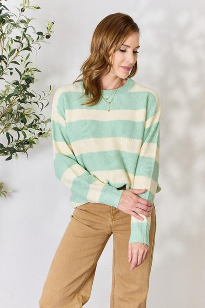 Sew In Love Contrast Striped Round Neck Sweater