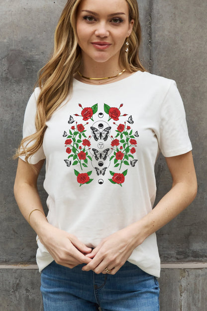 Simply Love Lunar Phase & Butterfly Graphic Cotton Tee