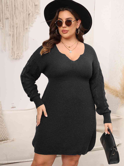 Plus+ Dropped Shoulder Long Sleeve Knit Mini Dress