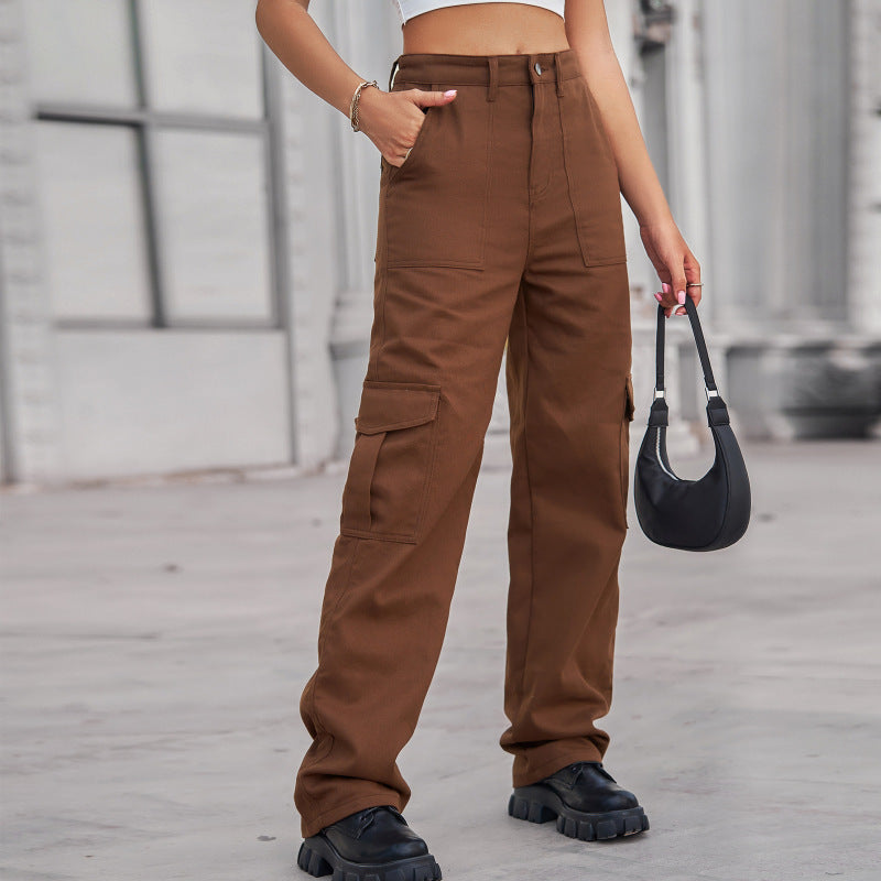 Denim Semi-elastic Design Personality High Waist Pants kakaclo