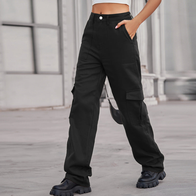 Denim Semi-elastic Design Personality High Waist Pants kakaclo