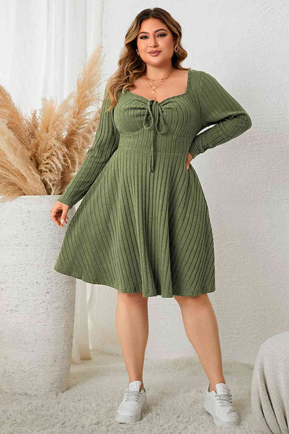 Plus+ Sweetheart Neck Long Sleeve Ribbed Dress