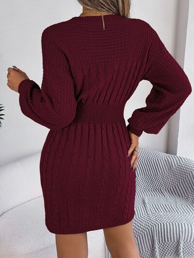 Cable-Knit Cutout Round Neck Slit Sweater