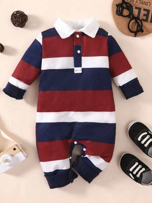 Baby Striped Collared Neck Jumpsuit Trendsi