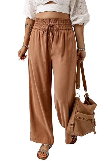 Drawstring Smocked Waist Wide Leg Pants Trendsi