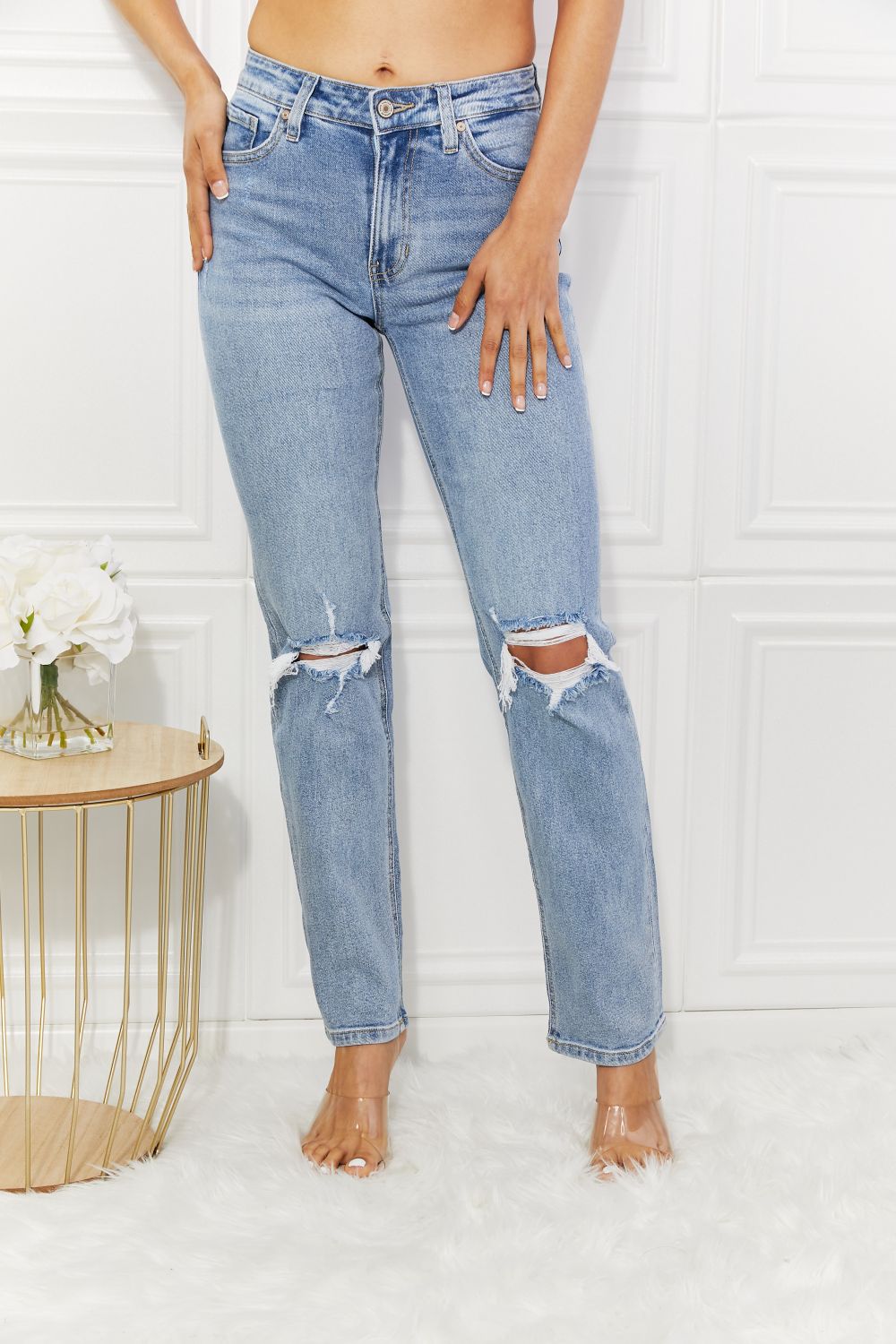 Abby High Rise Slim Straight Jeans Trendsi