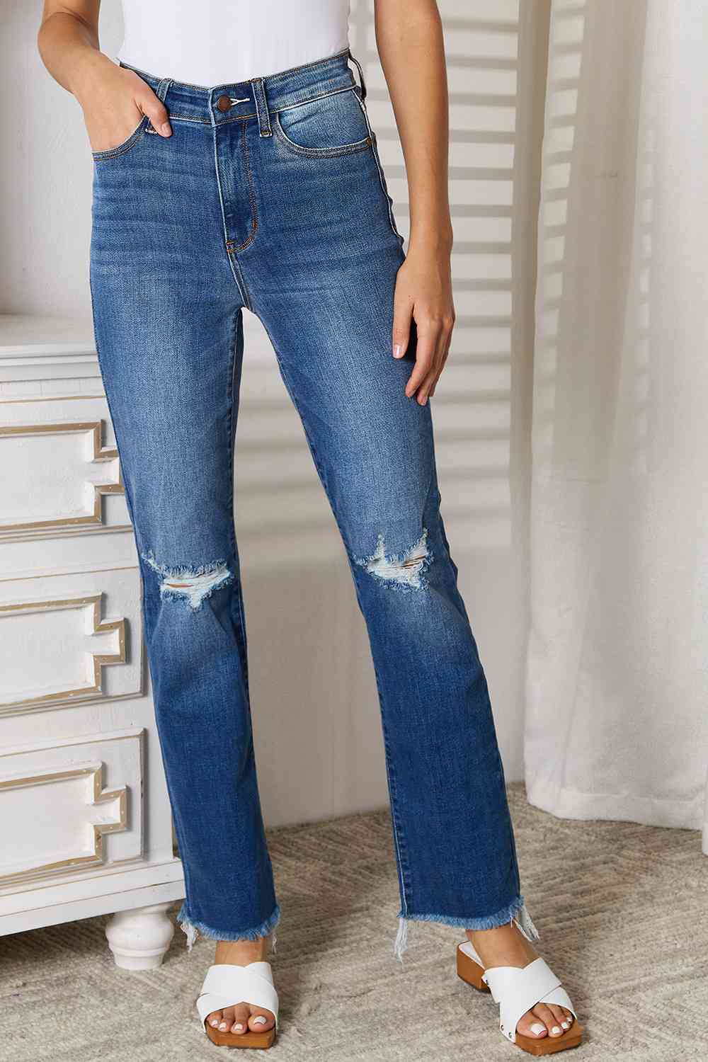 Judy Blue Distressed Raw Hem Jeans