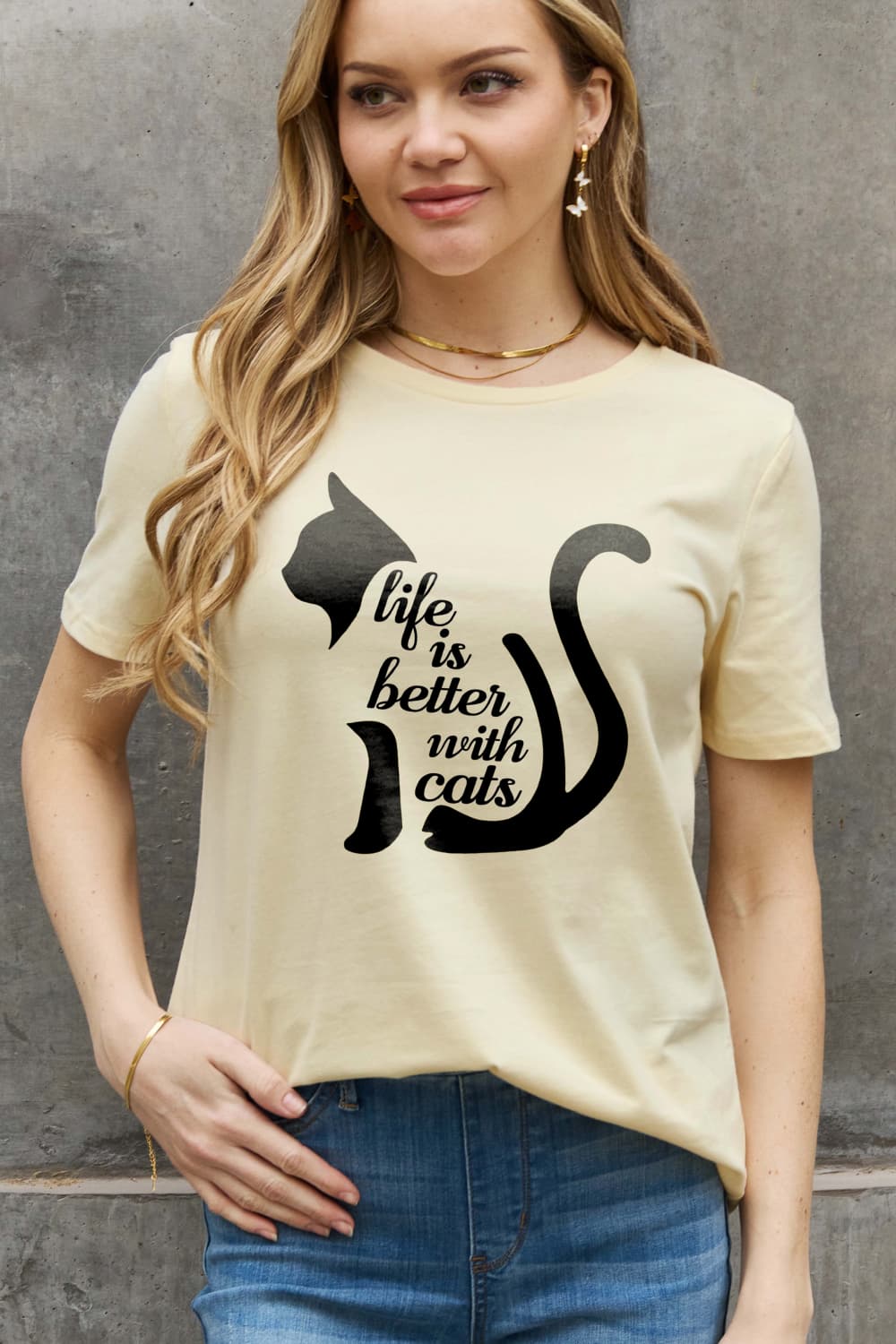 Simply Love Simply Love LIFE IS BETTER WITH CATS Graphic Cotton Tee