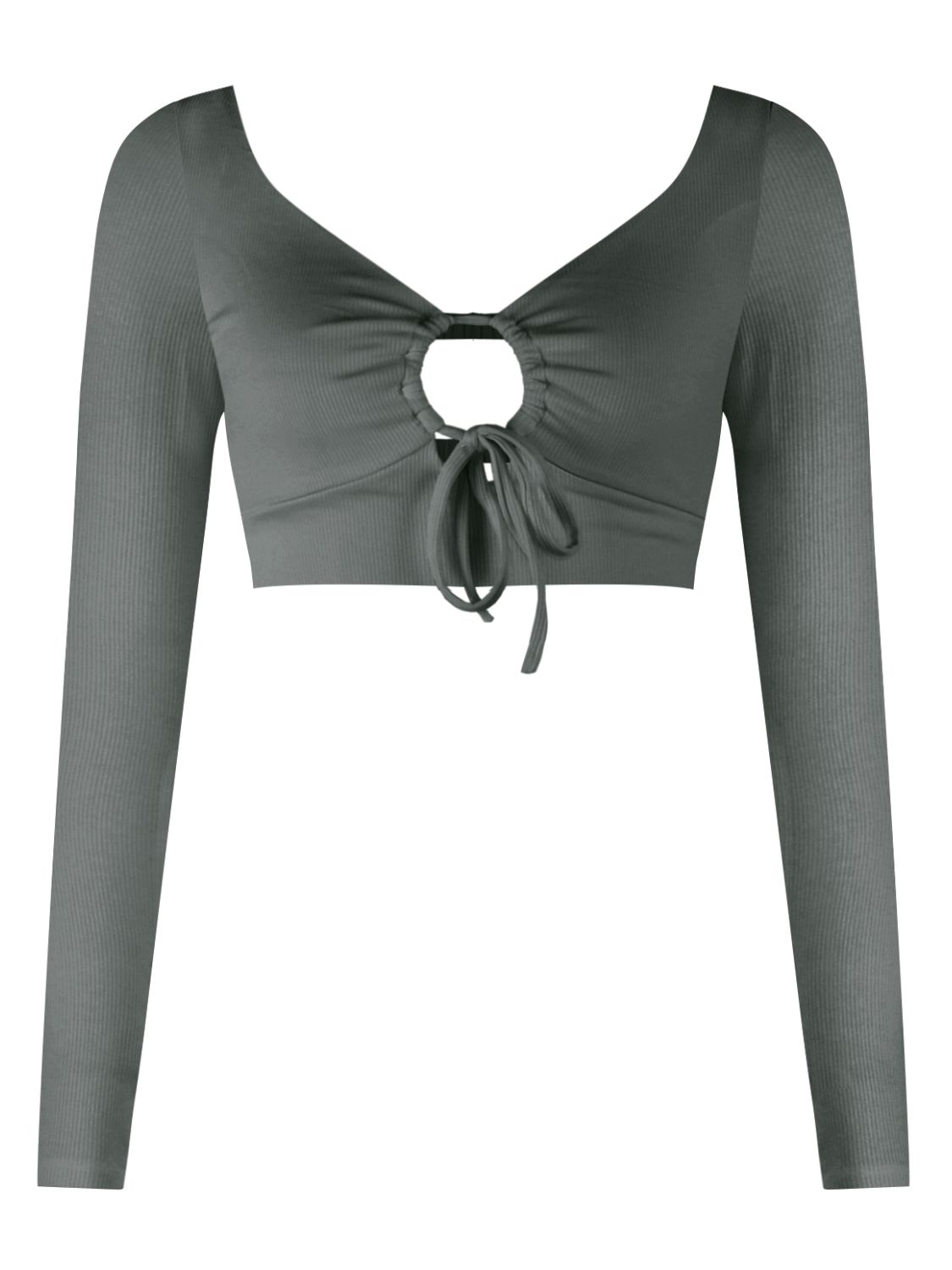 Gathered Detail Cutout Long Sleeve Crop Top Trendsi