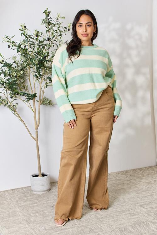 Sew In Love Contrast Striped Round Neck Sweater