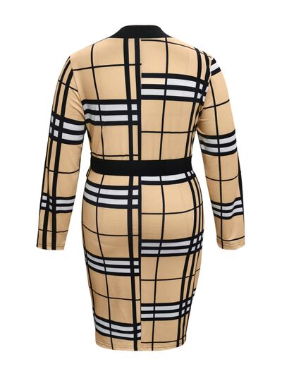 Plus+ Plaid V-Neck Long Sleeve Wrap Dress