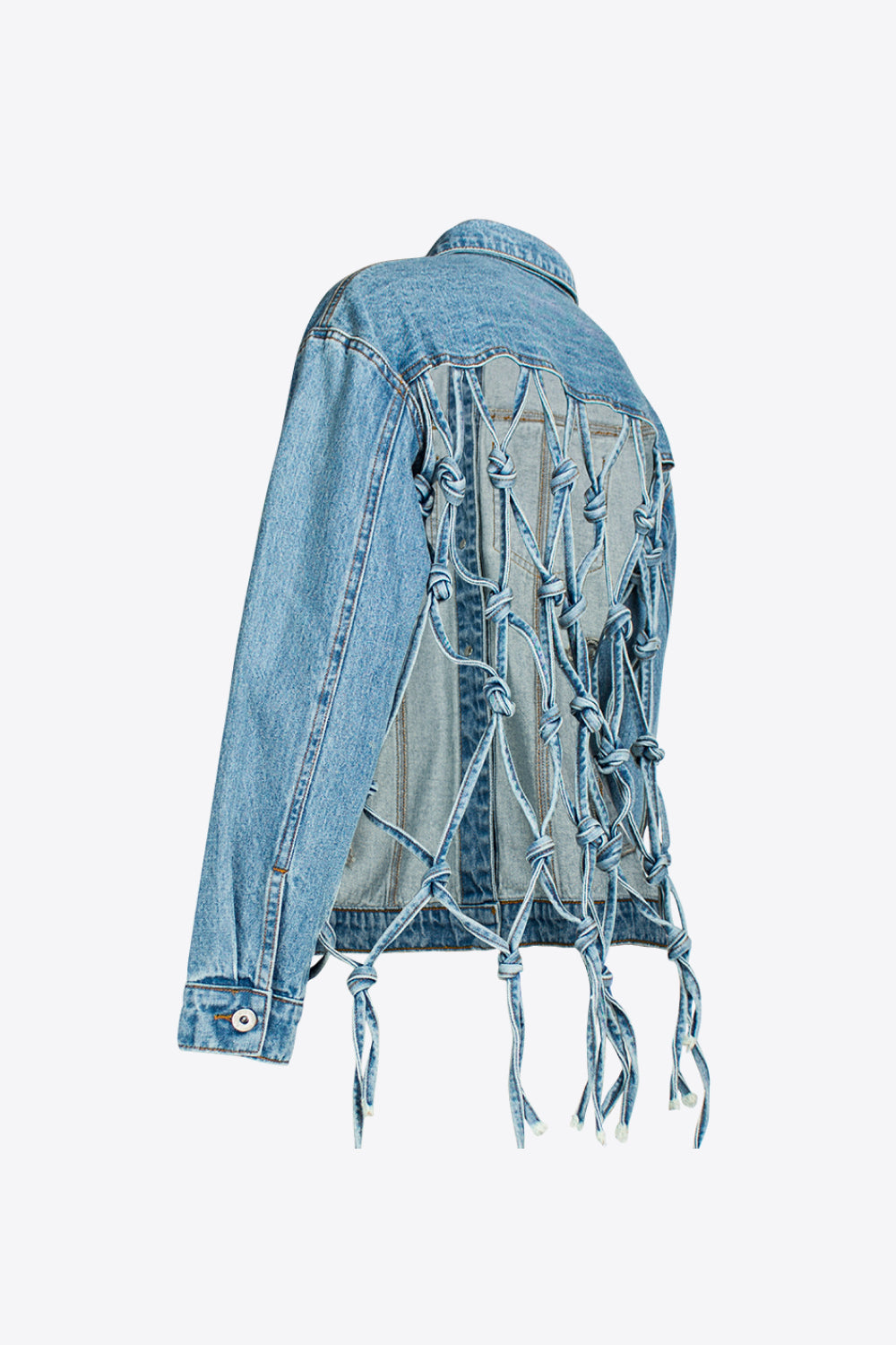 Cutout Back Tassel Denim Jacket Trendsi