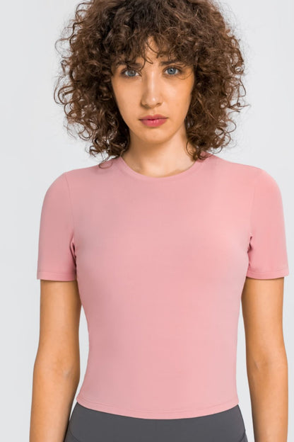 Round Neck Short Sleeve Yoga Tee Trendsi