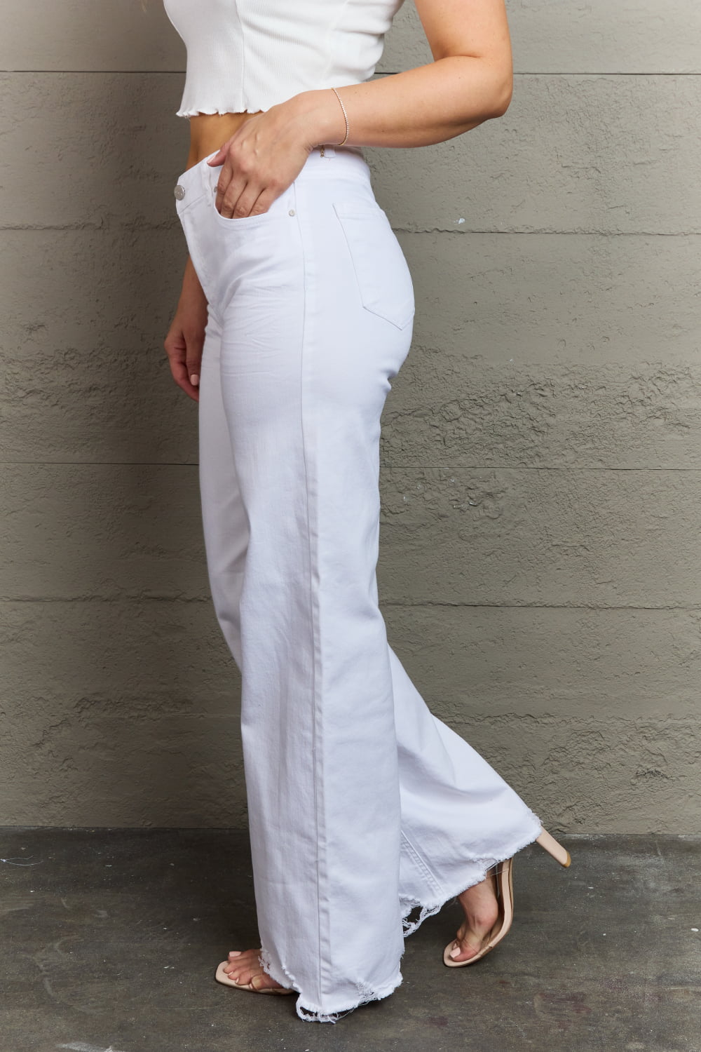 RISEN Raelene High Waist Wide Leg Jeans in White