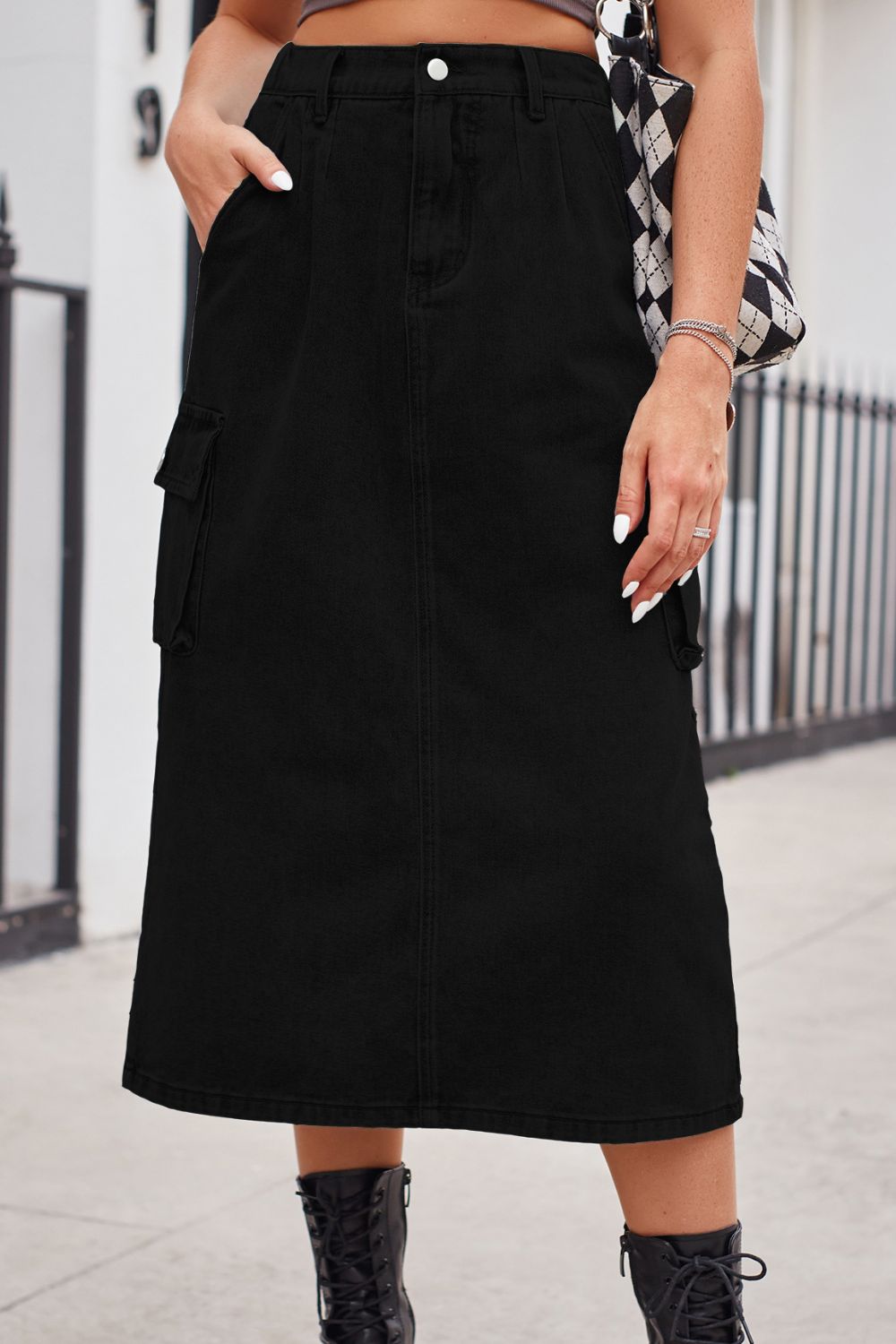 Buttoned A-line Denim Skirts