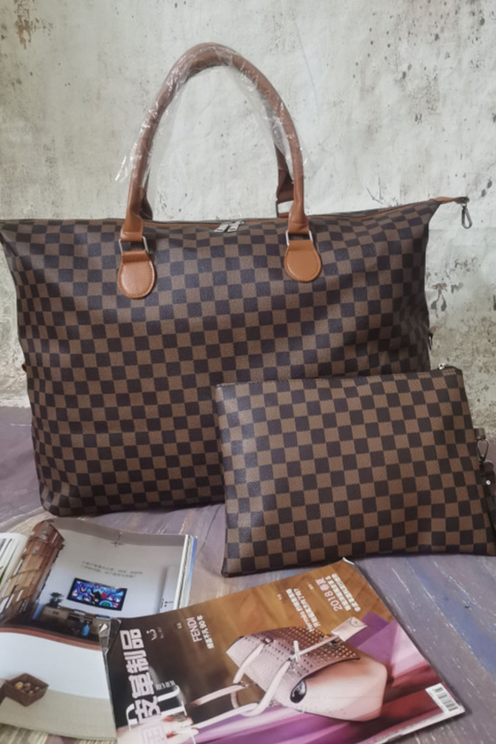 Checkered Two-Piece Bag Set Trendsi