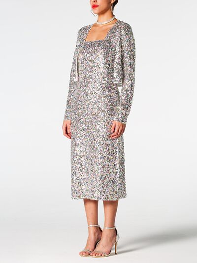 Sequin Cardigan and Straight Dress Set