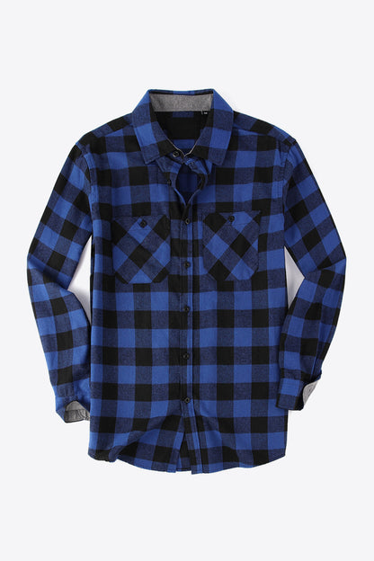 Men's Plaid Button Front Long Sleeve Shirt with Breast Pockets Trendsi