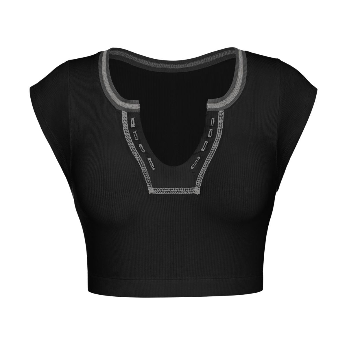 Notched Neck Cap Sleeve Cropped Tee Trendsi