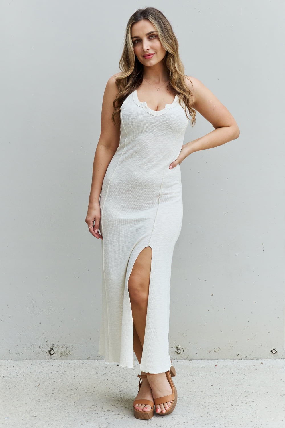 Culture Code Look At Me Notch Neck Maxi Dress with Slit in Ivory