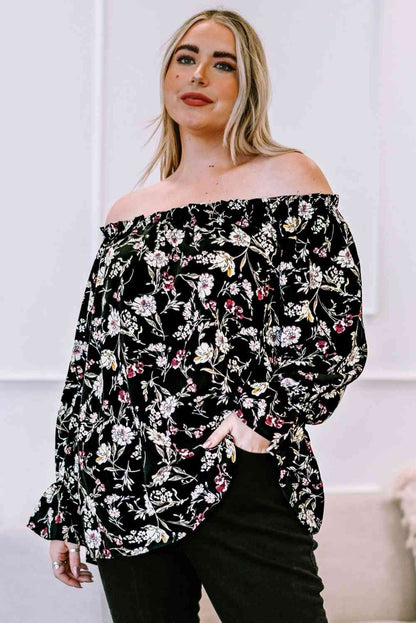 Plus+ Floral Frilled Off-Shoulder Blouse