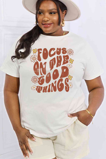 Simply Love FOCUS ON THE GOOD THINGS Graphic Cotton Tee