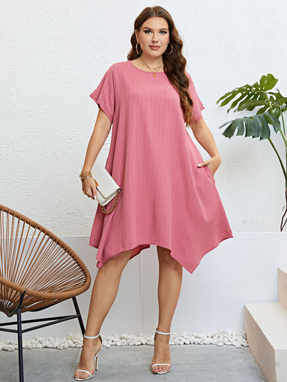 Gem Plus Round Neck Handkerchief Hem Dress Trendsi