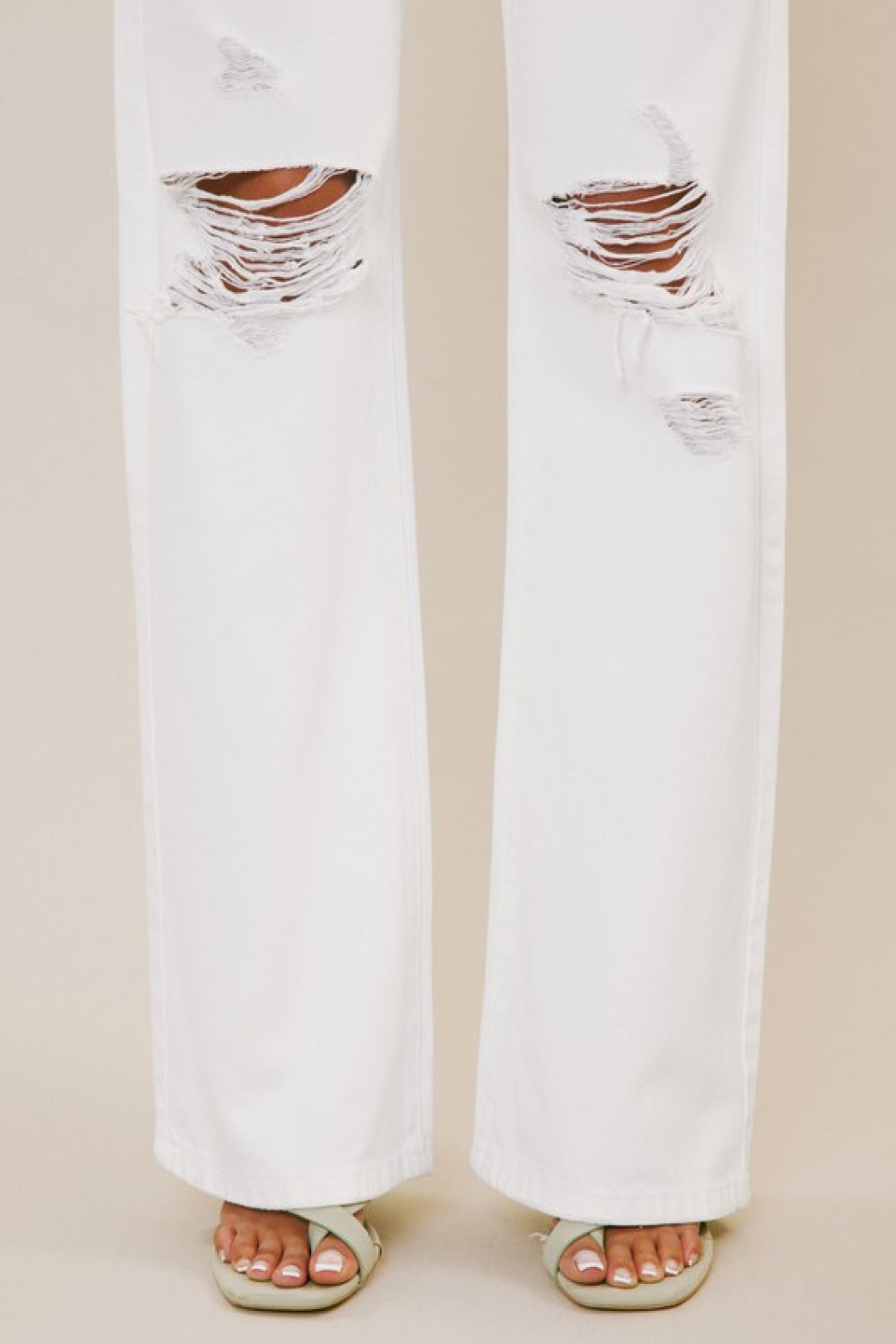 High Rise Distressed Flare Jeans - White Trendsi